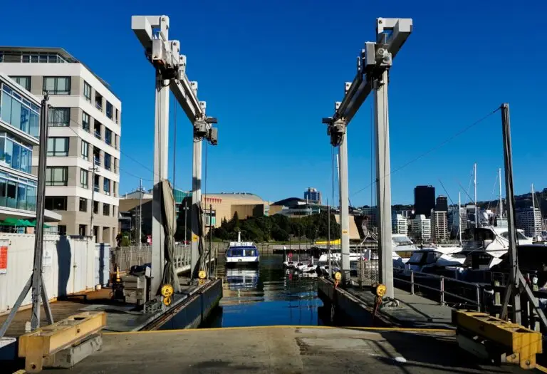 The boat lift gantry over the lift bay at Chaffers Marina