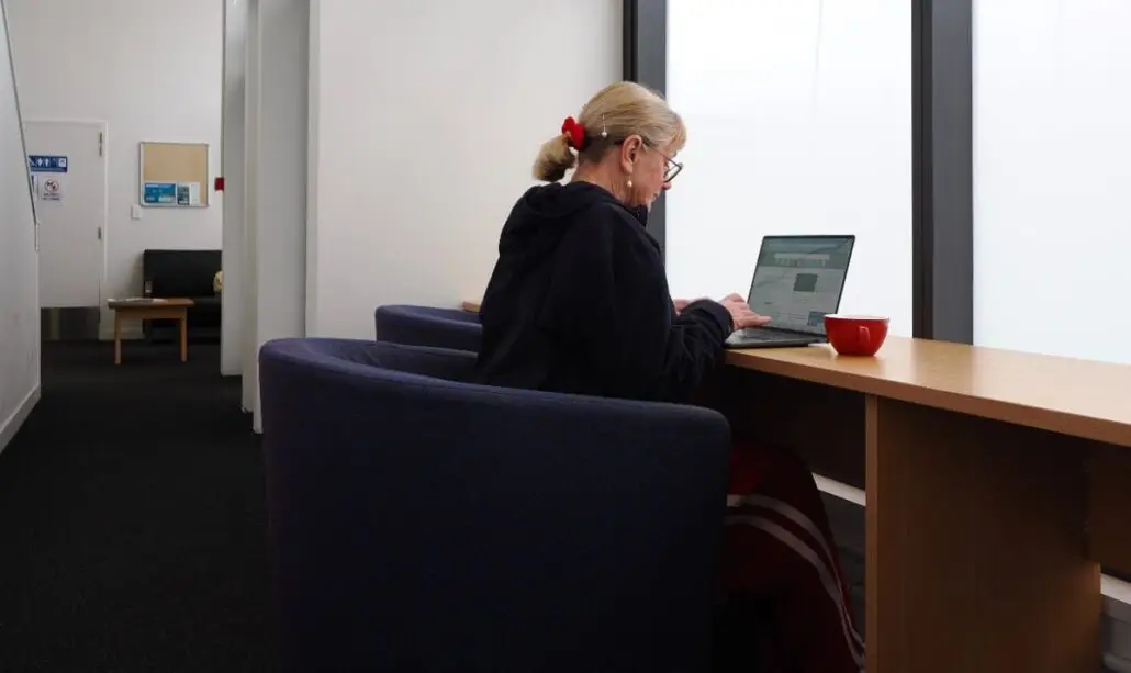 Desk space and wifi in the lounge, looking over the piers