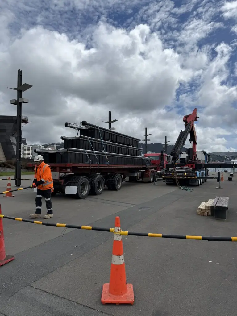 Pier A replacement: Truck crane and pontoon delivery, 21 October 2024