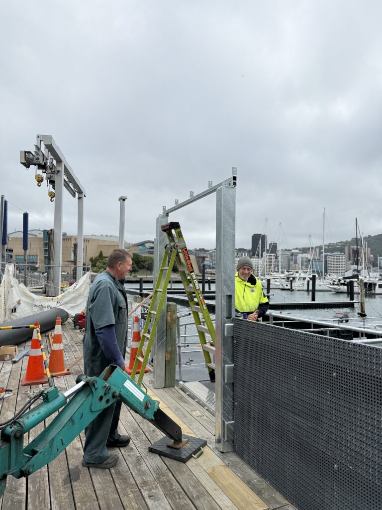Pier A replacement: Workers at pier entrance, 23 October 2024