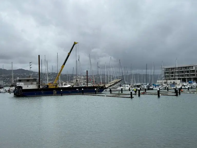 Pier B replacement: Crane barge at marina, 6 June 2025